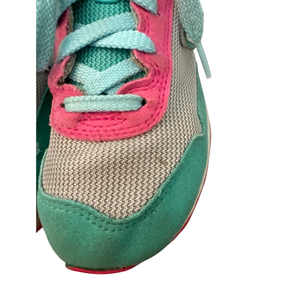 New Balance Girls Size 2 Sneakers Gray Pink Aqua Lace Up Low Top Rubber Sole Ath - Picture 3 of 12